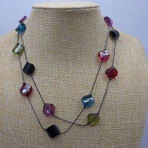 Multicolor Geometric Faceted Lucite Beaded Long Necklace
